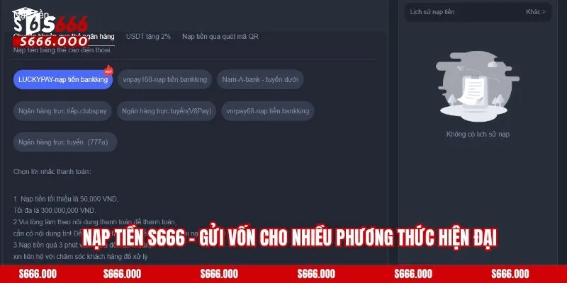 Nạp Tiền S666 - Gửi Vốn Cho Nhiều Phương Thức Hiện Đại